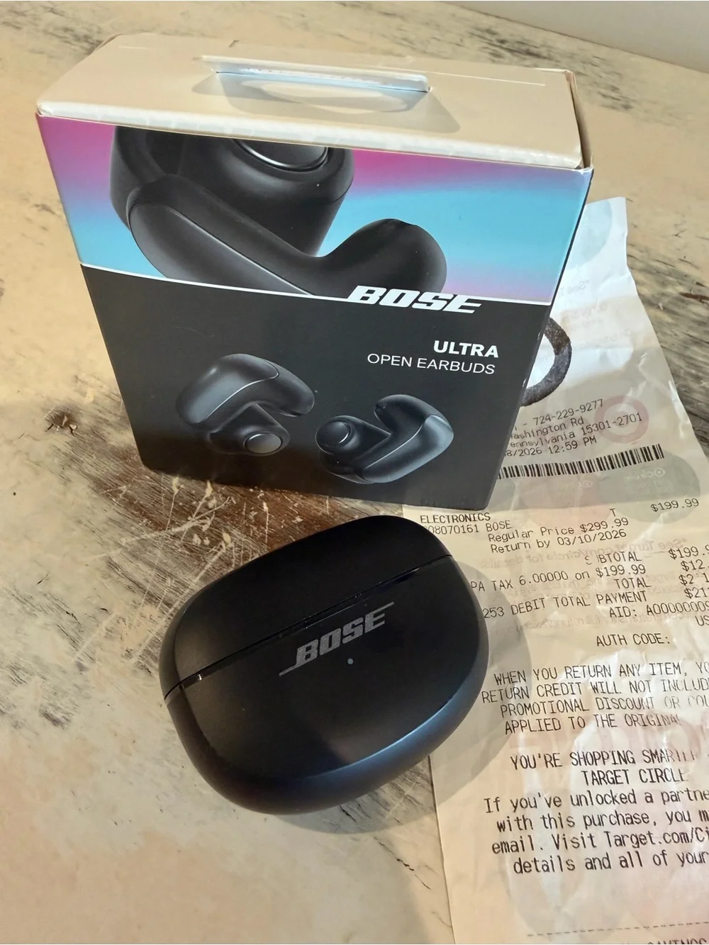 Bose Black Ultra Open Earbuds Charging Case with Retail Box like new black